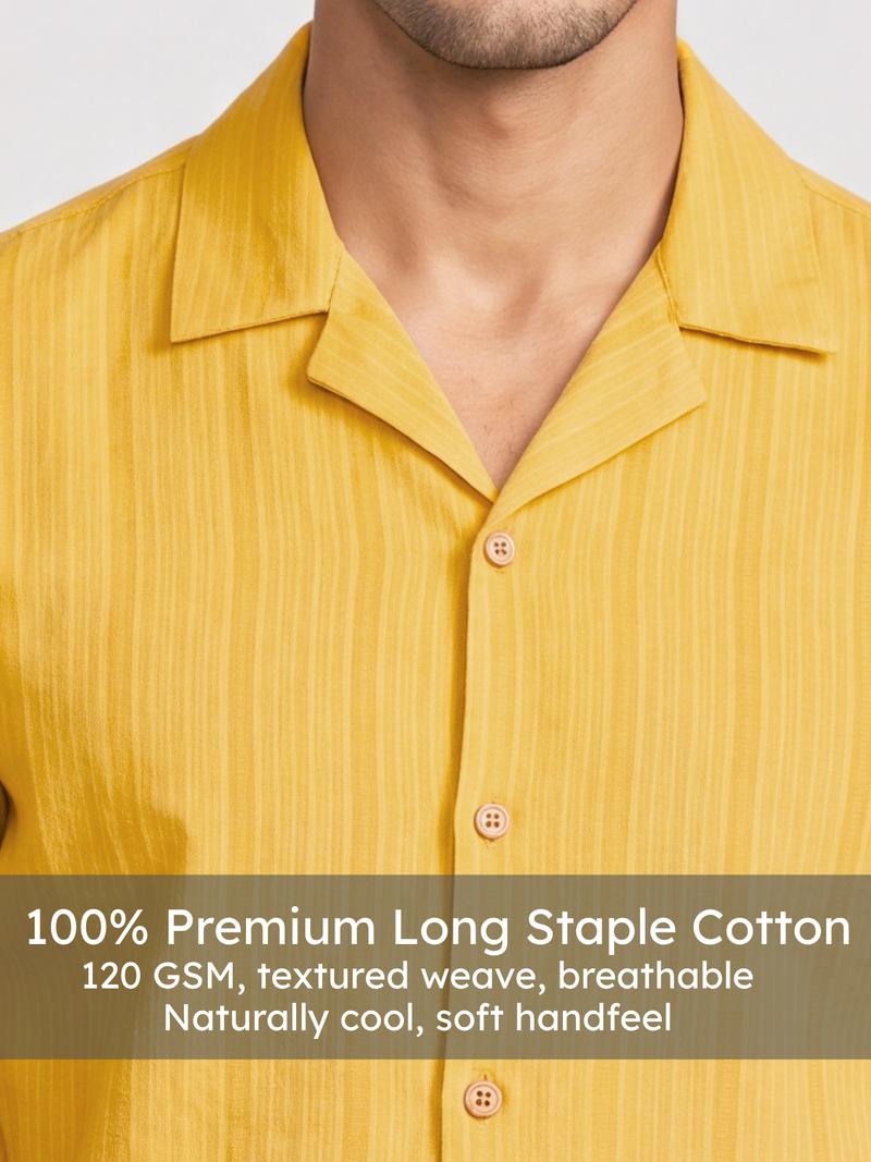 Honey Gold Cuban Collar Textured Shirt