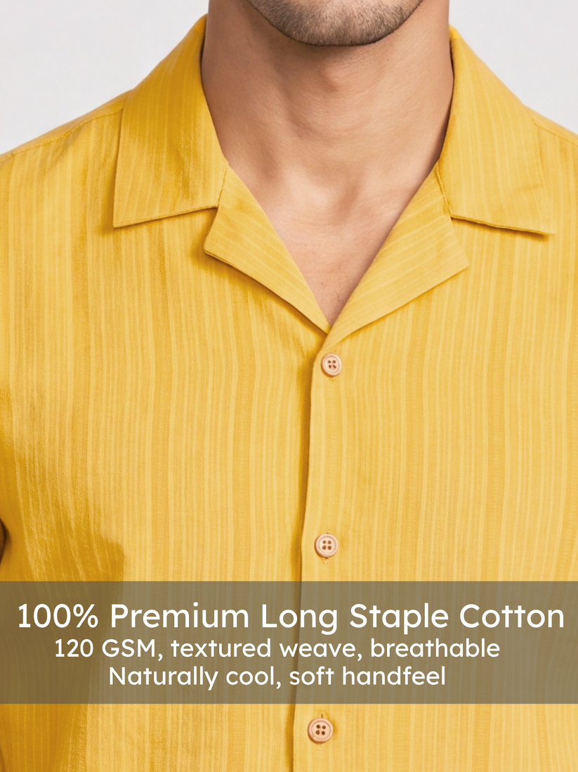 Honey Gold Cuban Collar Textured Shirt