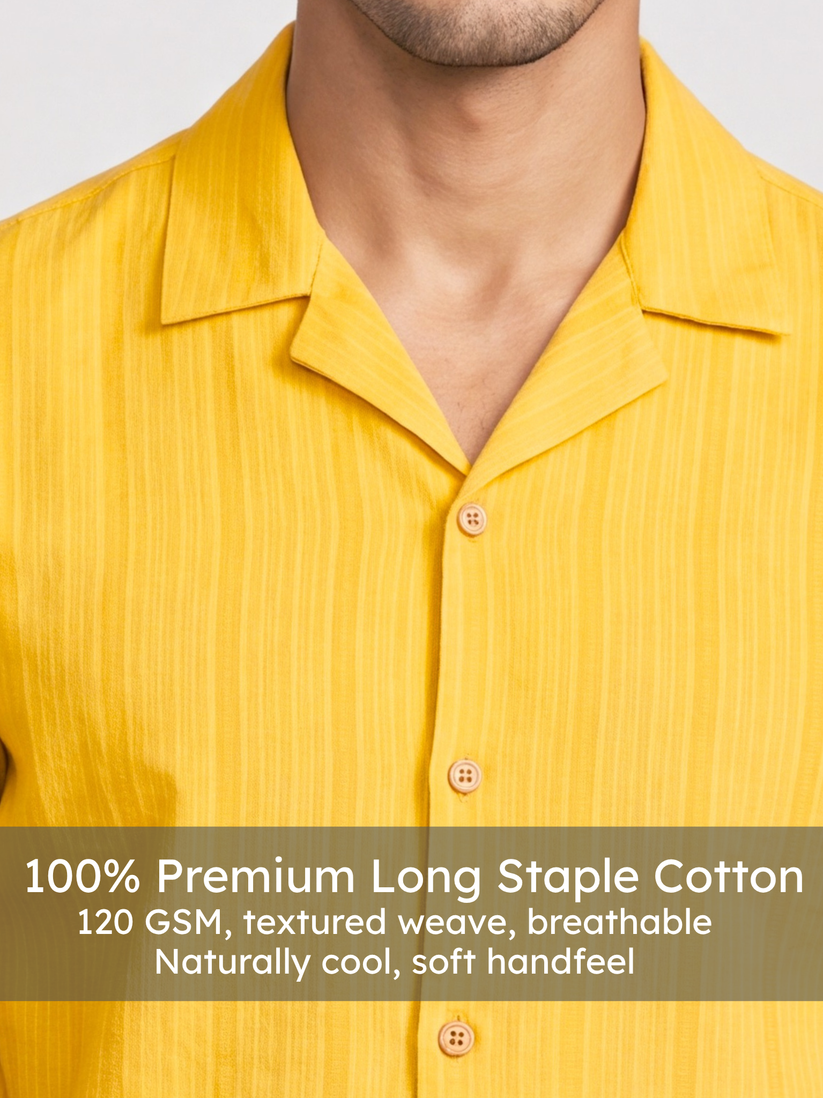 Honey Gold Cuban Collar Textured Shirt