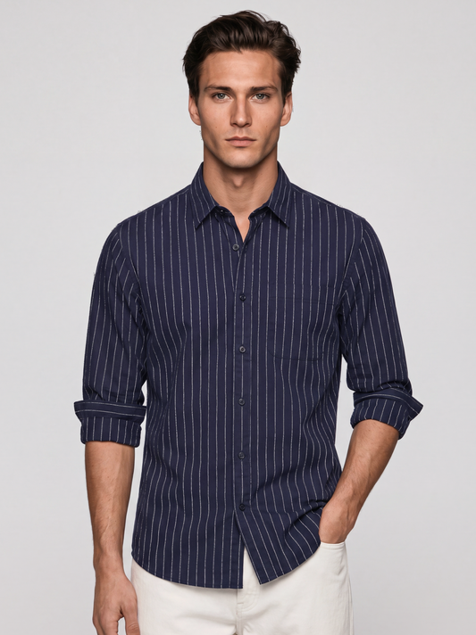 Oxford Navy Grey Striped Shirt