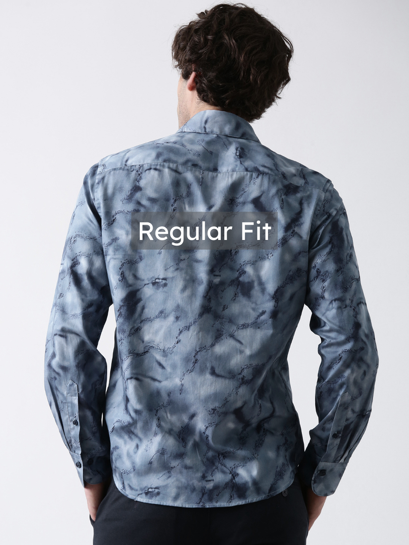 Regular Fit Blue Solid Satin Shirt