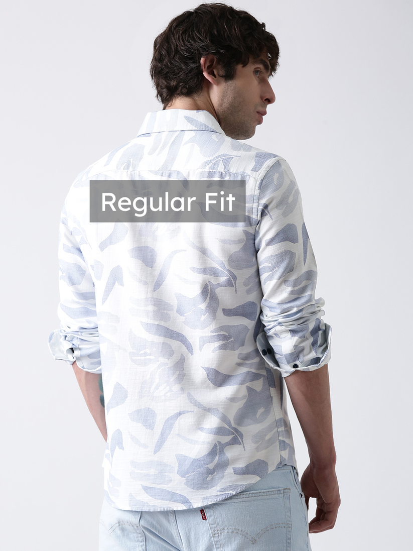 Regular Fit Blue Wave Print Shirt