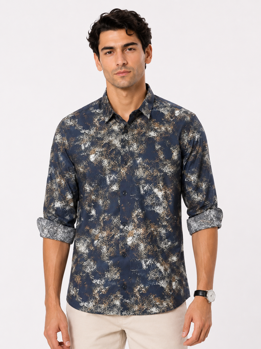 Abstract Blue Metallic Print Shirt
