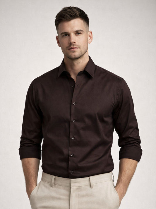 Regular Fit Luxe Shine Brown Shirt