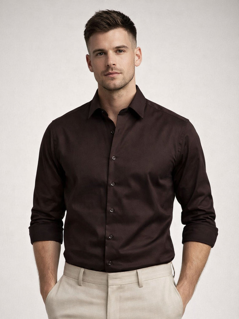 Regular Fit Luxe Shine Brown Shirt