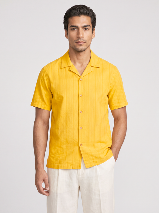Honey Gold Cuban Collar Textured Shirt