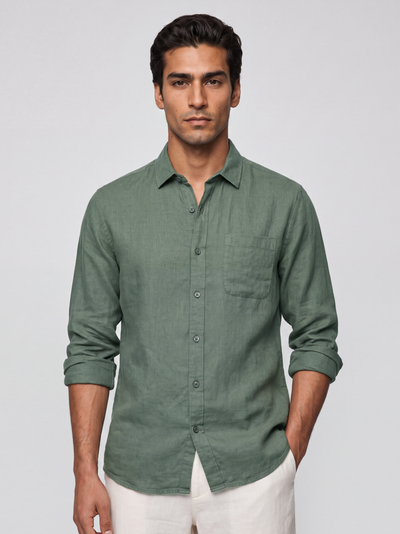 Dark Green Pure Italian Linen Shirt