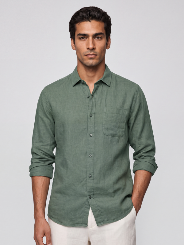 Dark Green Pure Italian Linen Shirt