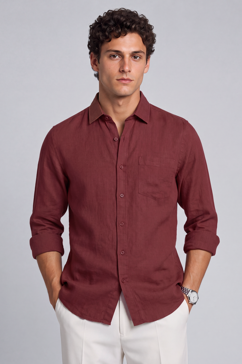 Linen Rich Maroon Shirt