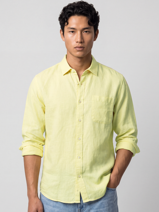 Yellow Pure European Linen Shirt