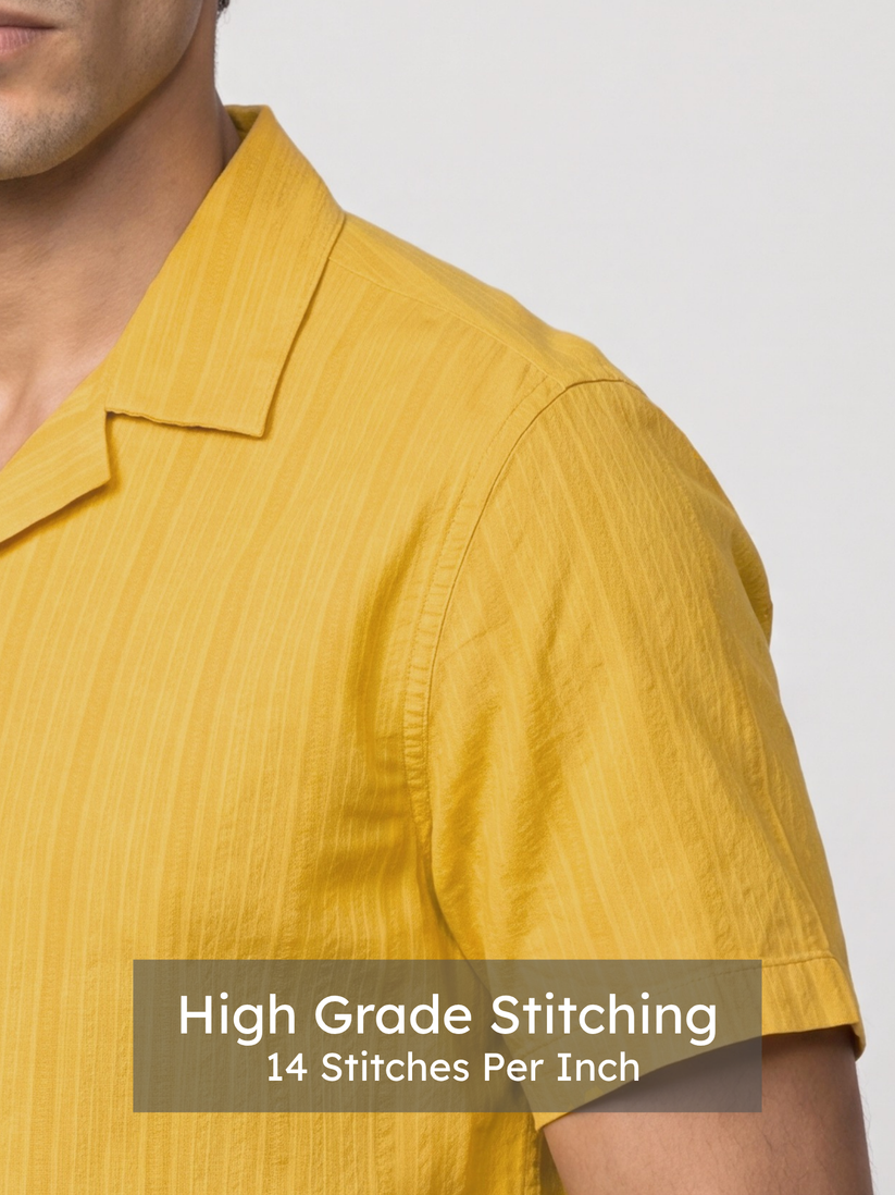 Honey Gold Cuban Collar Textured Shirt