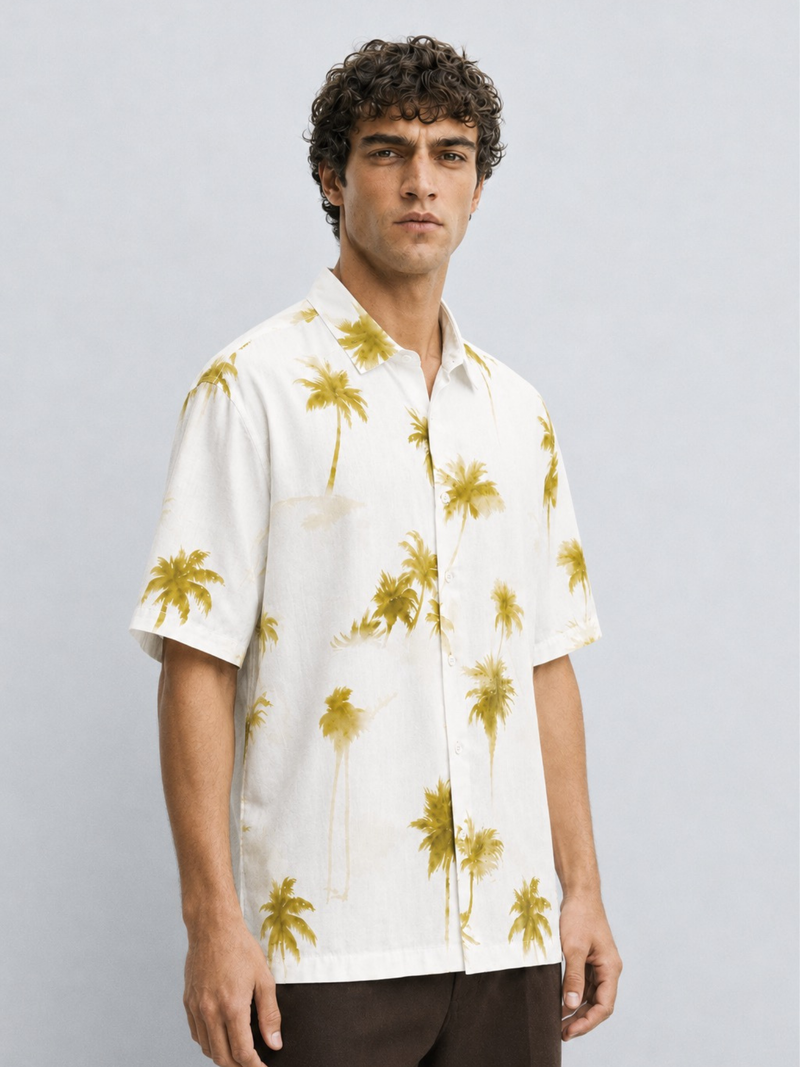 Crinkled Palm Print Shirt