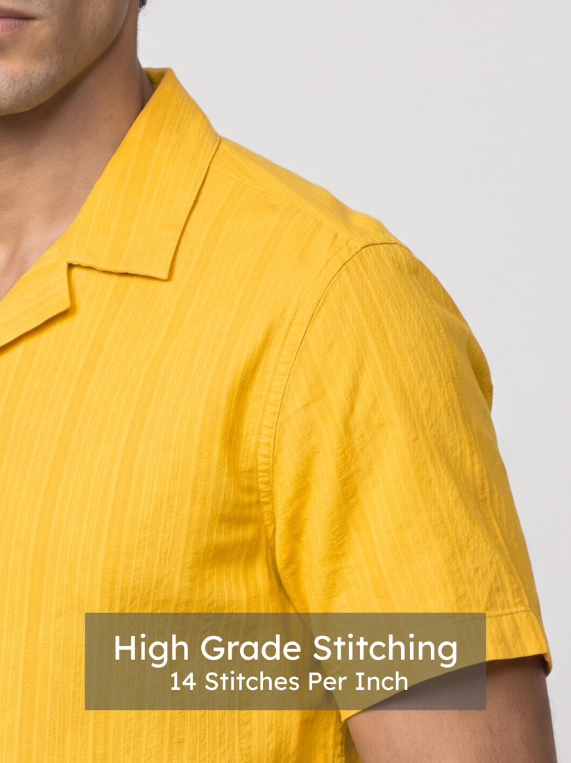 Honey Gold Cuban Collar Textured Shirt