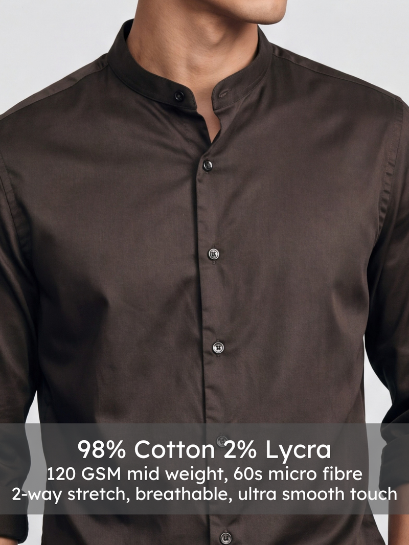 Brown Satin Mandarin Collar Shirt