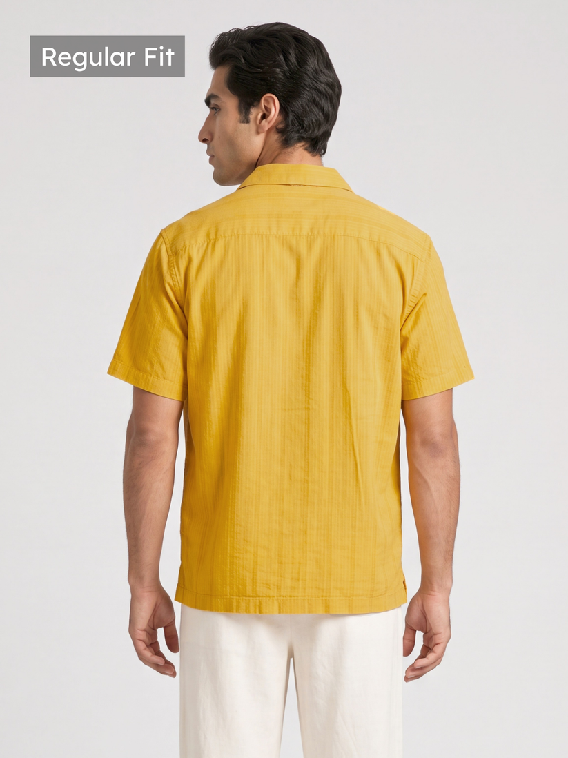 Honey Gold Cuban Collar Textured Shirt