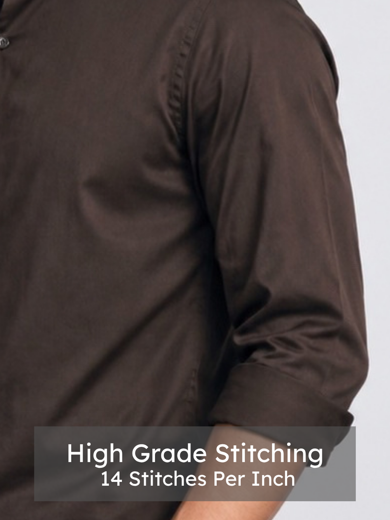 Brown Satin Mandarin Collar Shirt
