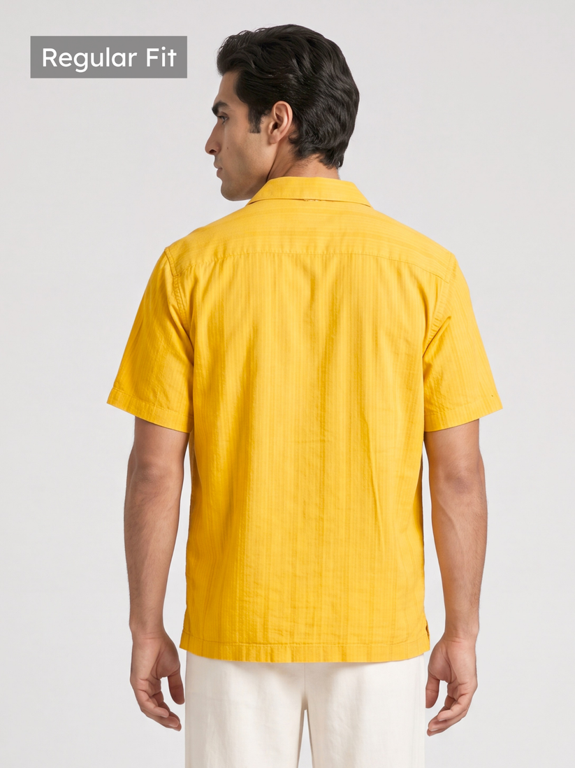 Honey Gold Cuban Collar Textured Shirt