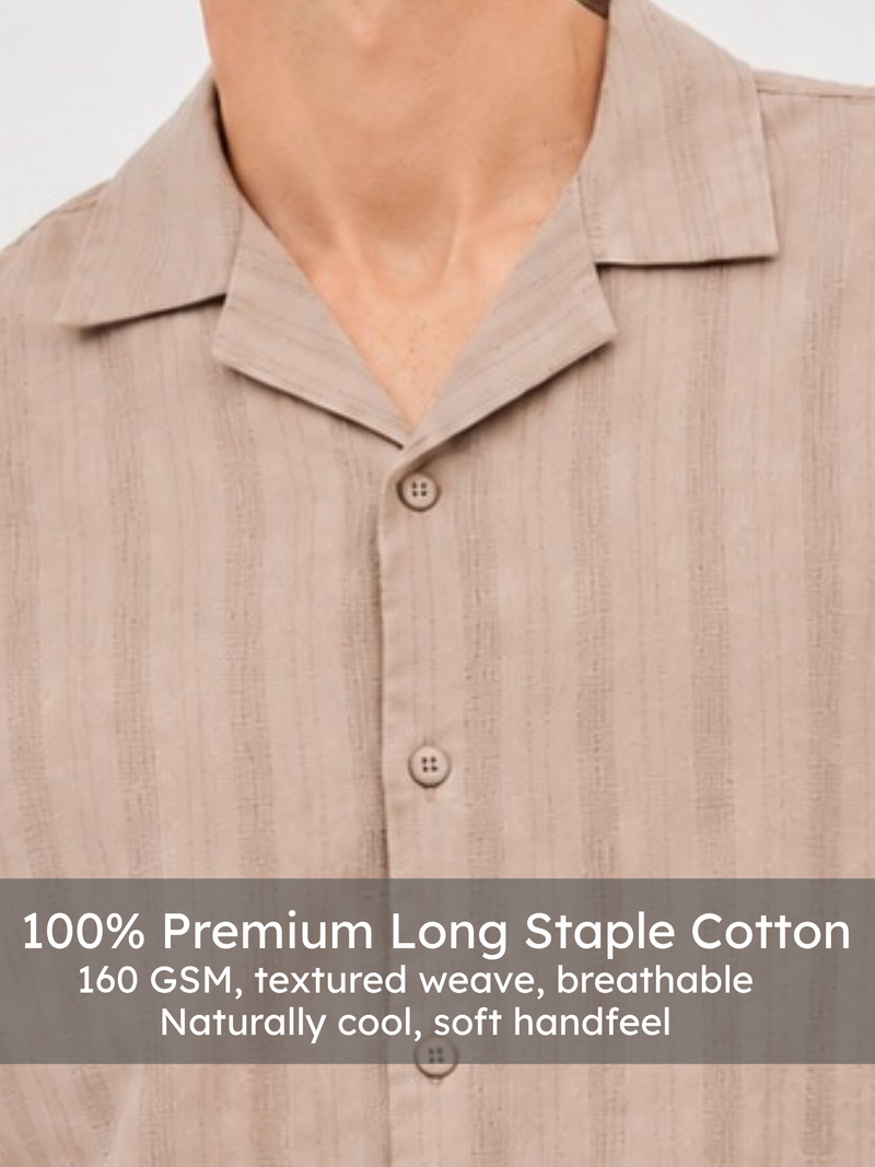 Brown Cuban Collar Textured Shirt