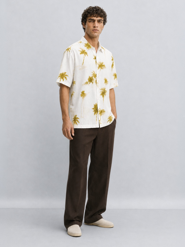 Crinkled Palm Print Shirt