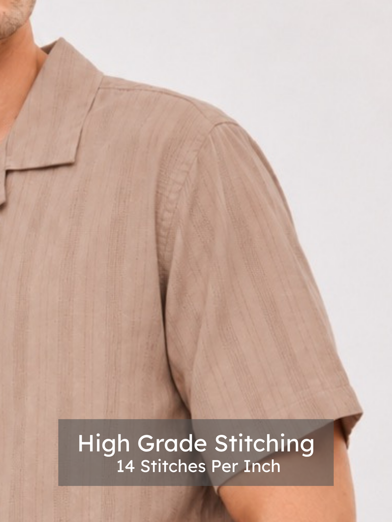 Brown Cuban Collar Textured Shirt