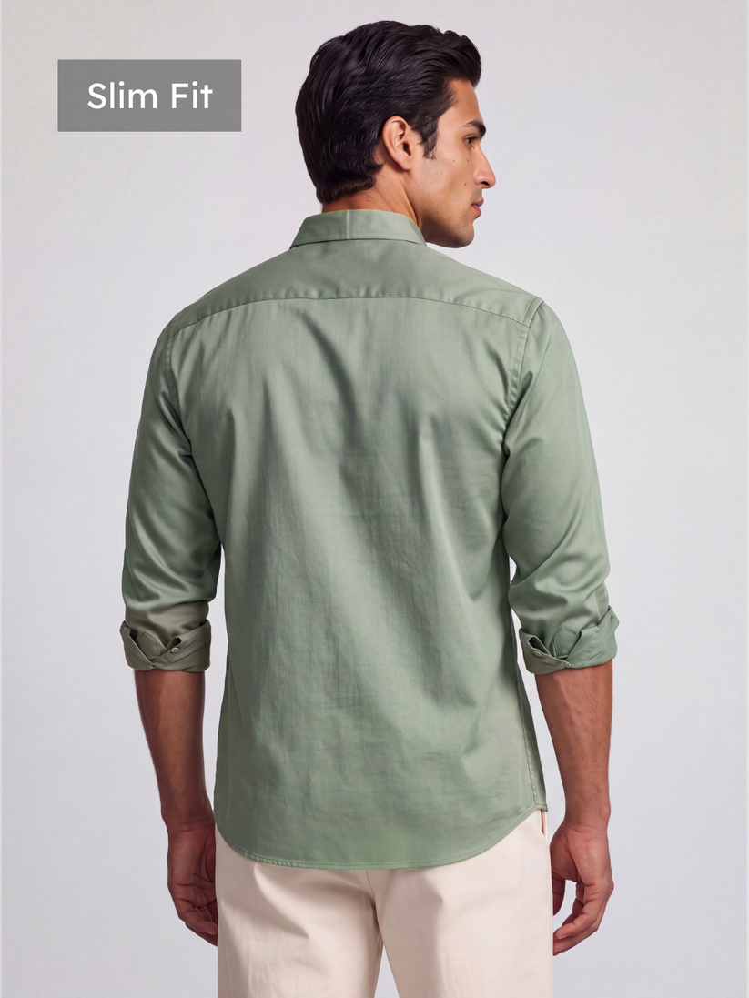 Olive Grey Mandarin Satin Stretch Shirt