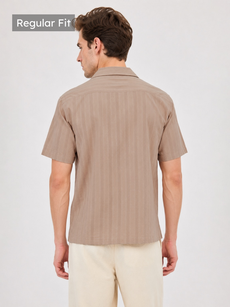 Brown Cuban Collar Textured Shirt
