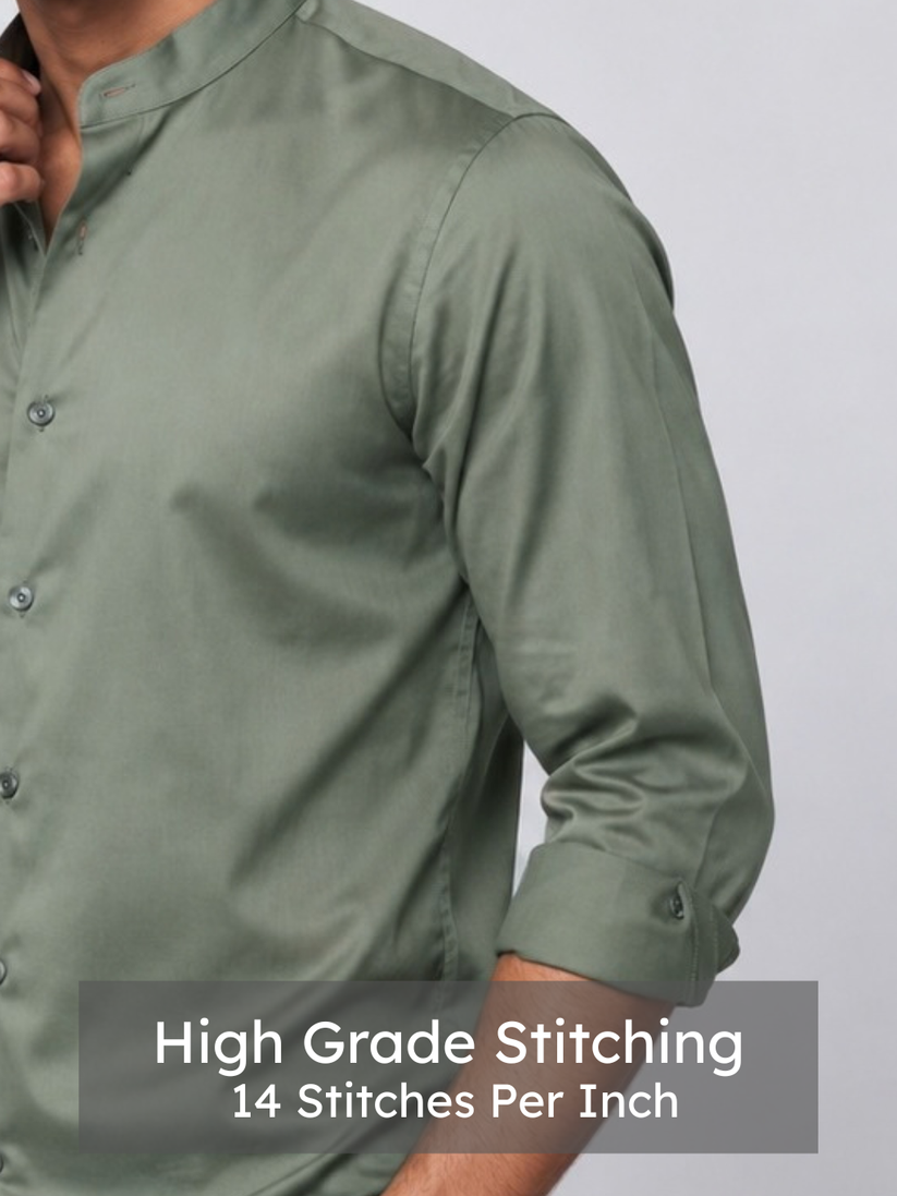 Olive Grey Mandarin Satin Stretch Shirt