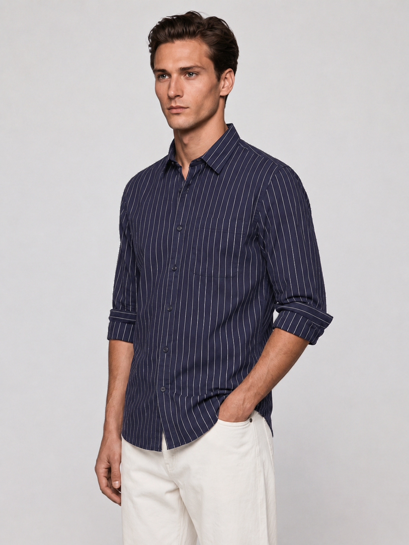 Oxford Navy Grey Striped Shirt
