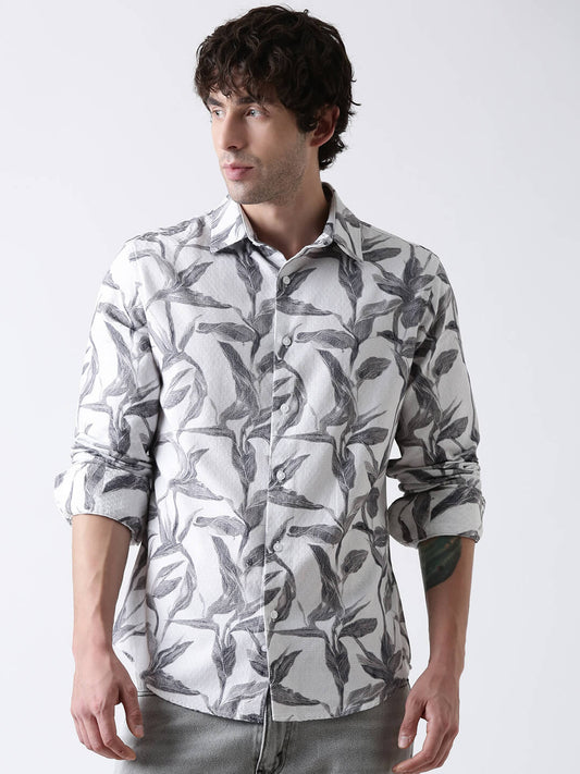 Regular Fit Botanical Leaf Print Shirt
