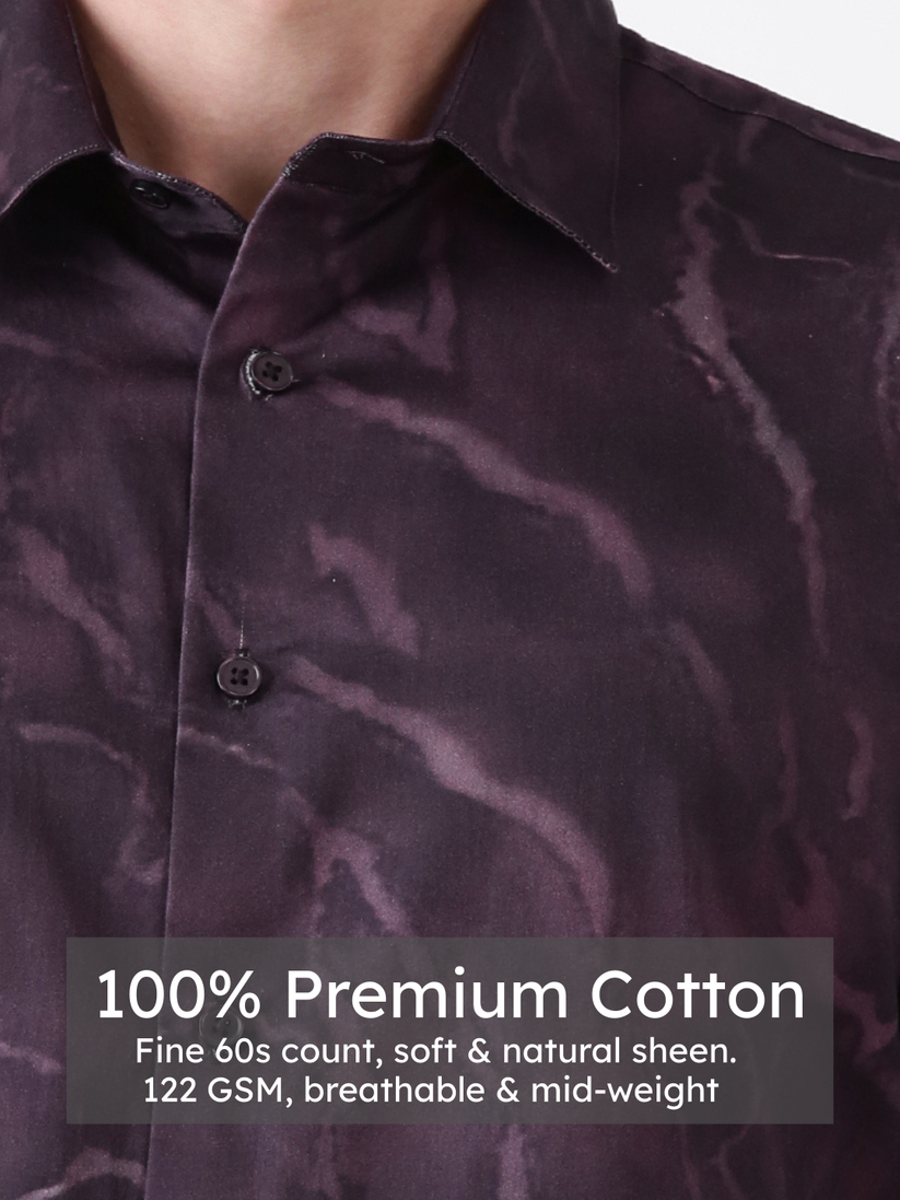 Regular Fit Maroon Print Shirt
