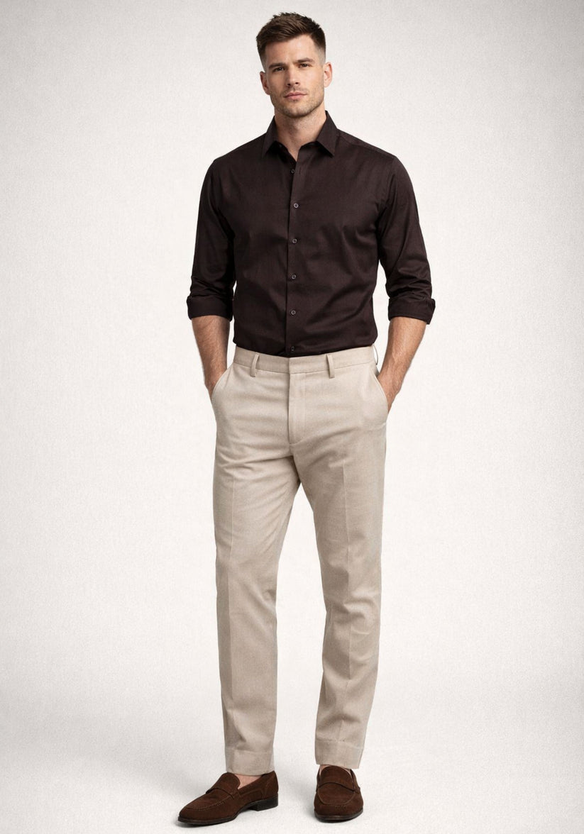 Regular Fit Luxe Shine Brown Shirt