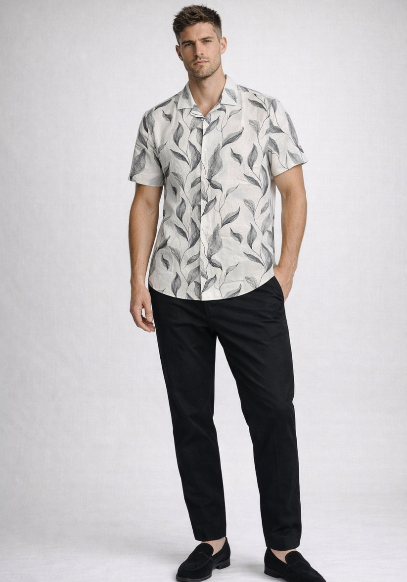 Linen Rich Ivory Print Shirt