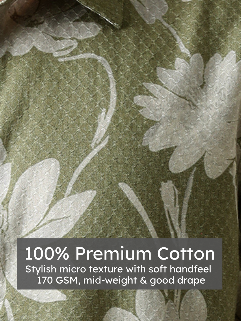 Regular Fit Green Floral Print Shirt