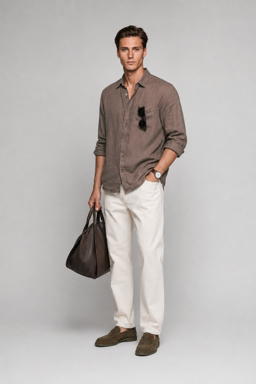 Brown Pure European Linen Shirt
