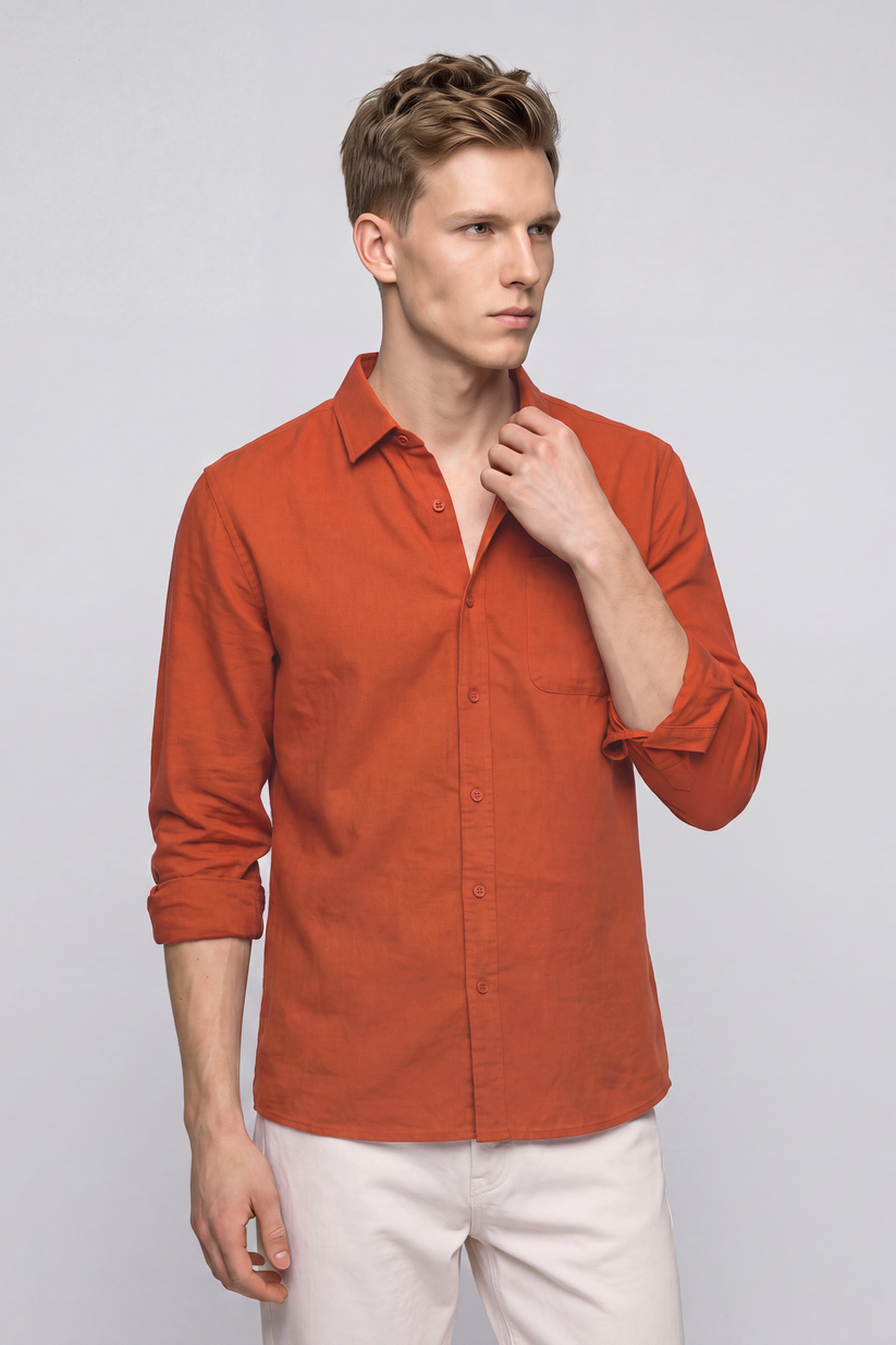 Linen Rich Orange Shirt