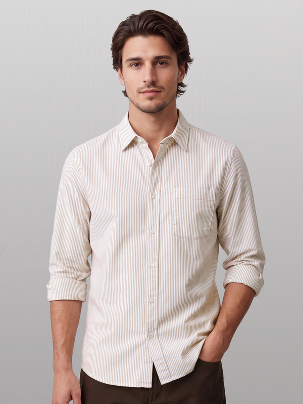 Oxford Beige Striped Shirt