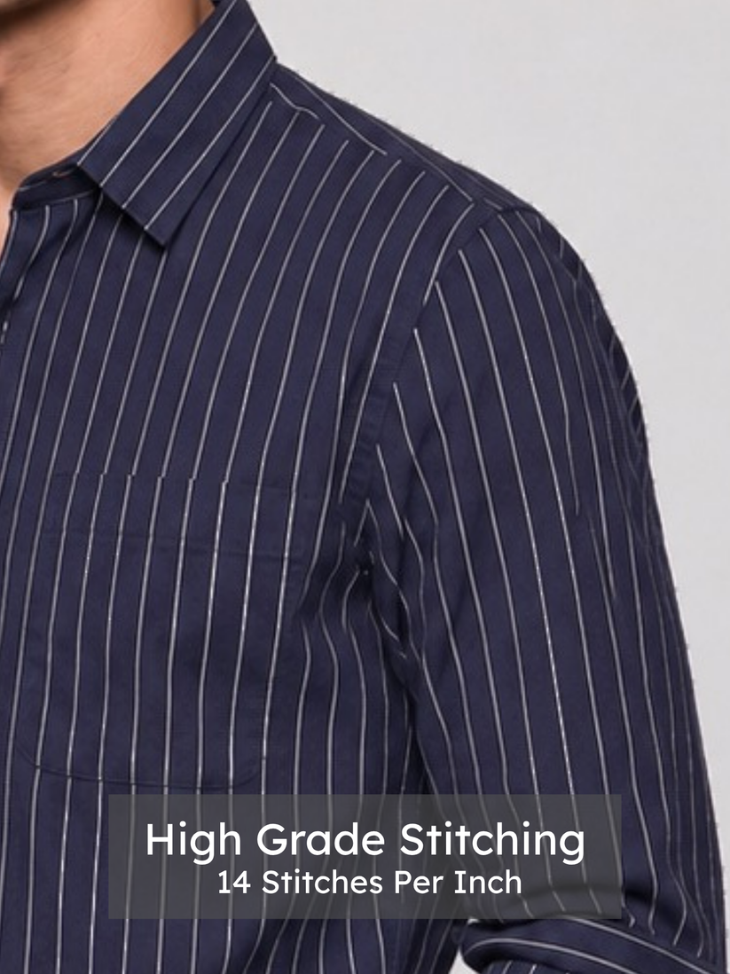 Oxford Navy Grey Striped Shirt