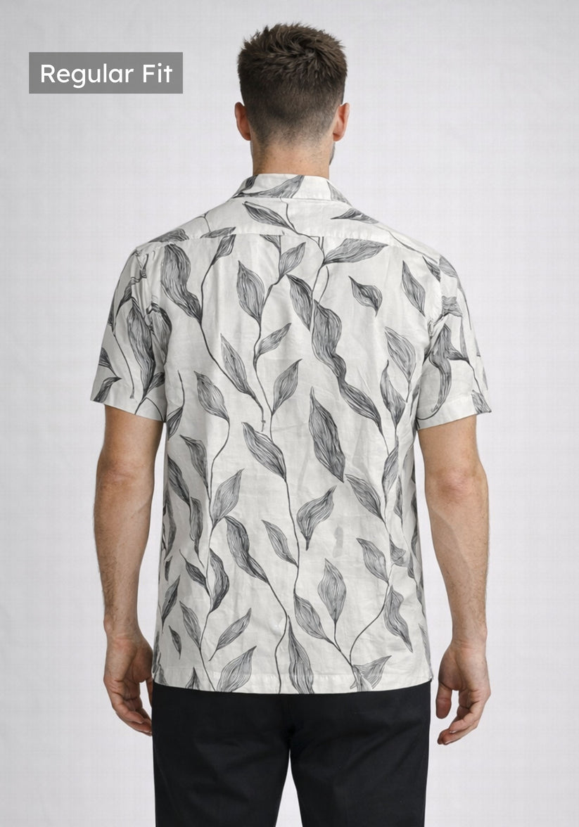 Linen Rich Ivory Print Shirt