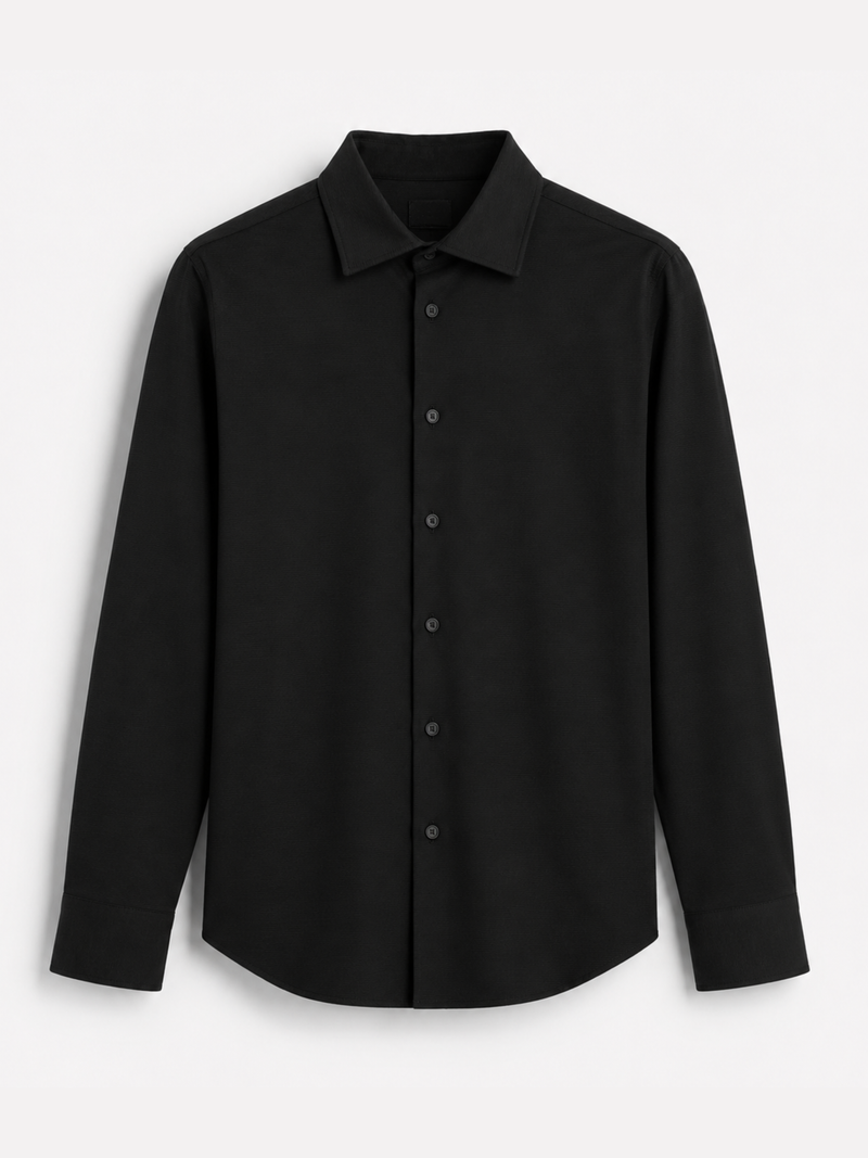 Slim Fit Textured Black Knit Shirt