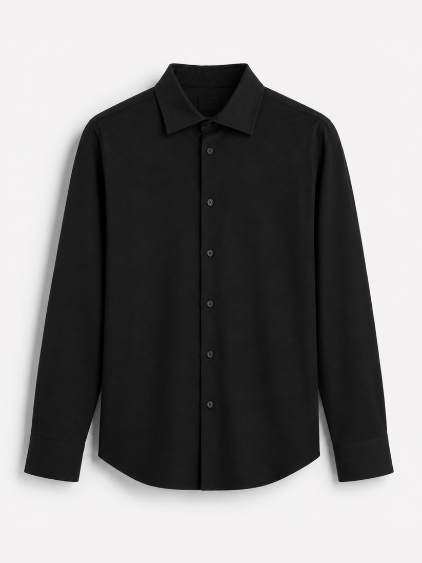 Slim Fit Textured Black Knit Shirt
