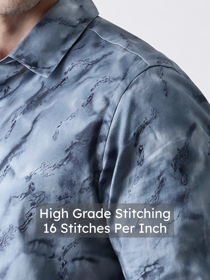 Regular Fit Blue Solid Satin Shirt