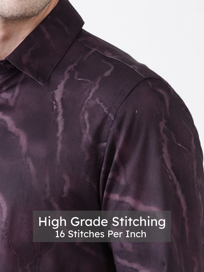 Regular Fit Maroon Print Shirt