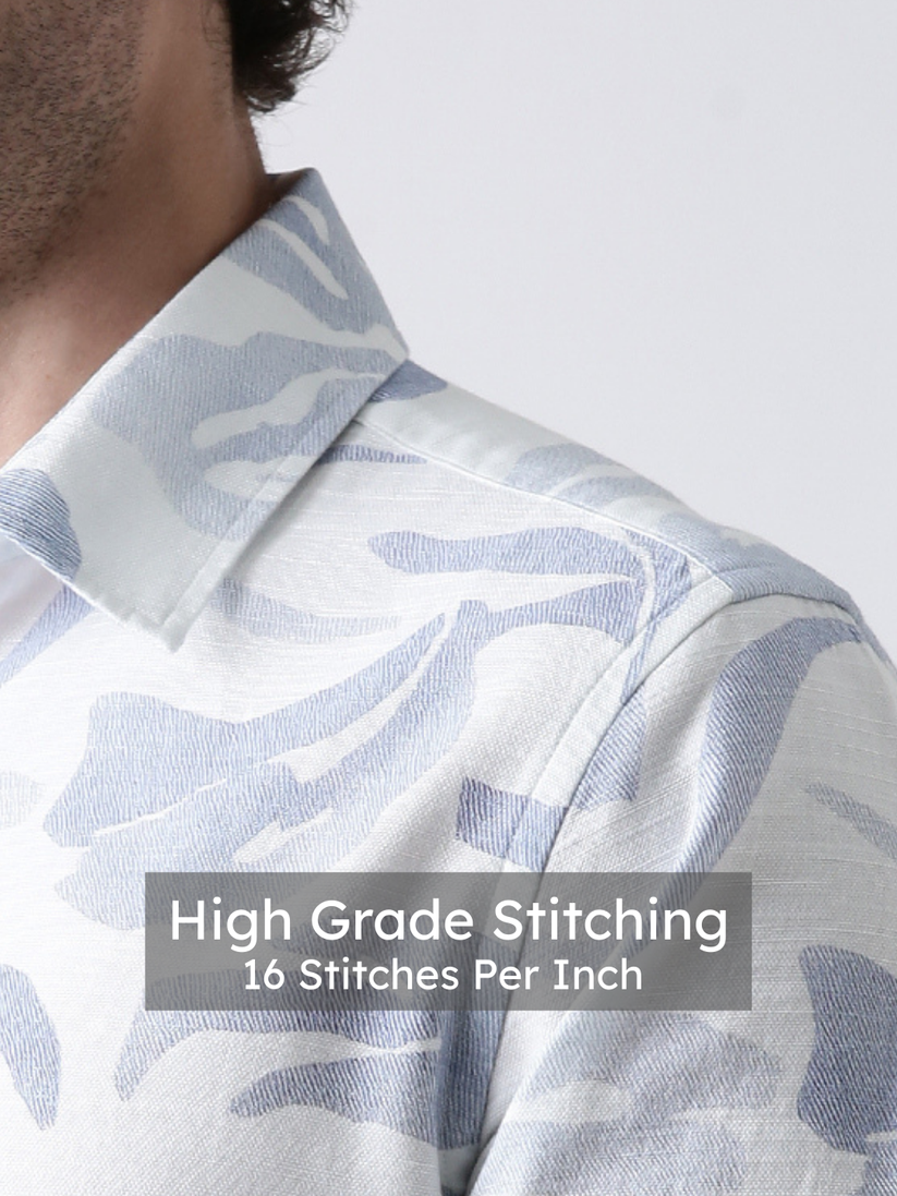 Regular Fit Blue Wave Print Shirt