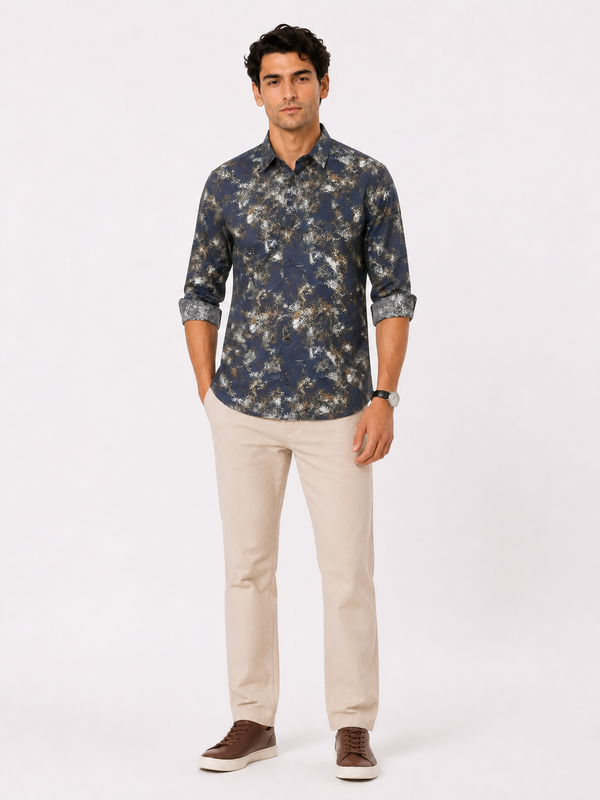 Abstract Blue Metallic Print Shirt