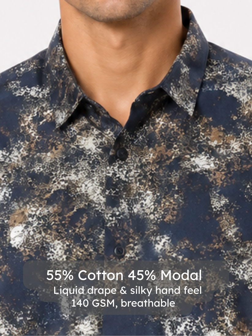 Abstract Blue Metallic Print Shirt