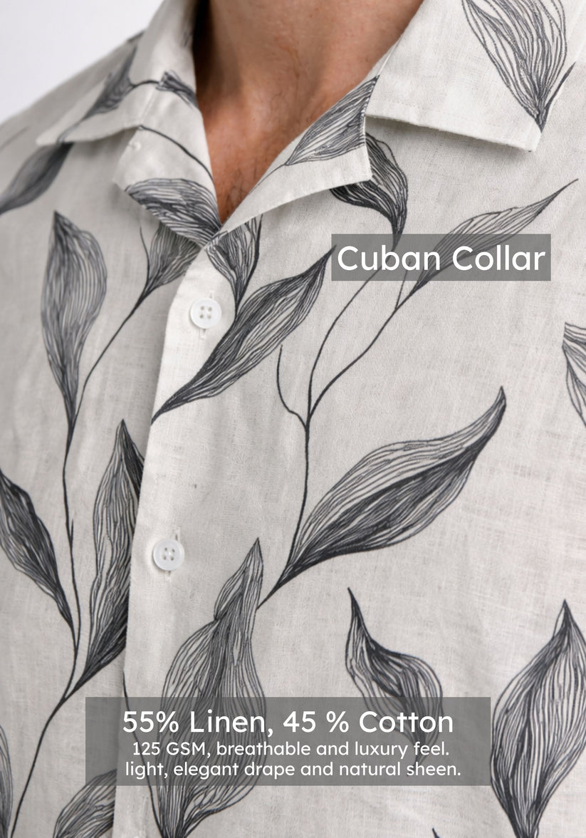 Linen Rich Ivory Print Shirt