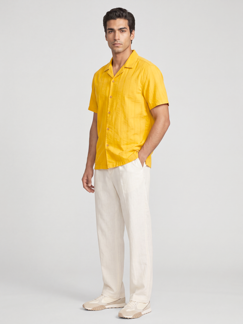 Honey Gold Cuban Collar Textured Shirt