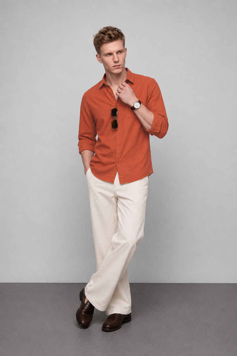 Linen Rich Orange Shirt