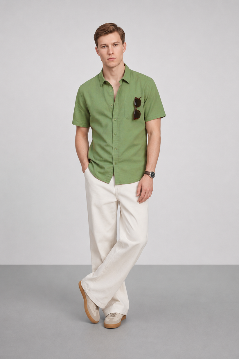 Linen Rich Green  Shirt