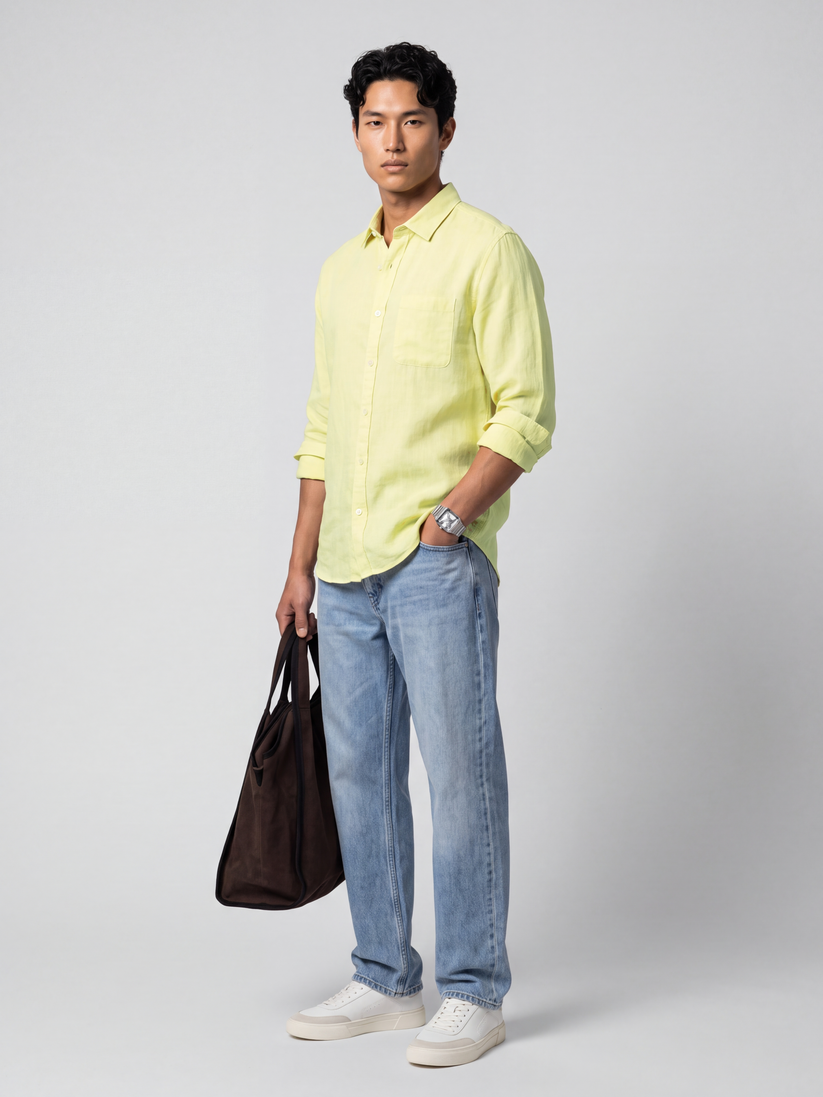 Yellow Pure European Linen Shirt